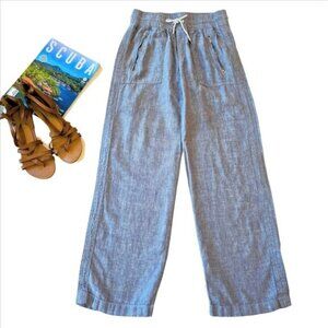 Athleta Women's Cabo Linen Wide Leg Pant Size 6 Blue Pull On Drawstring Pockets